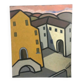 Oil painting on canvas "The Farm" Franco Prayer (1924) 60x50 cm