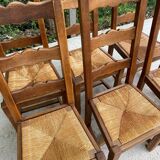 6 solid oak and straw chairs with high backs