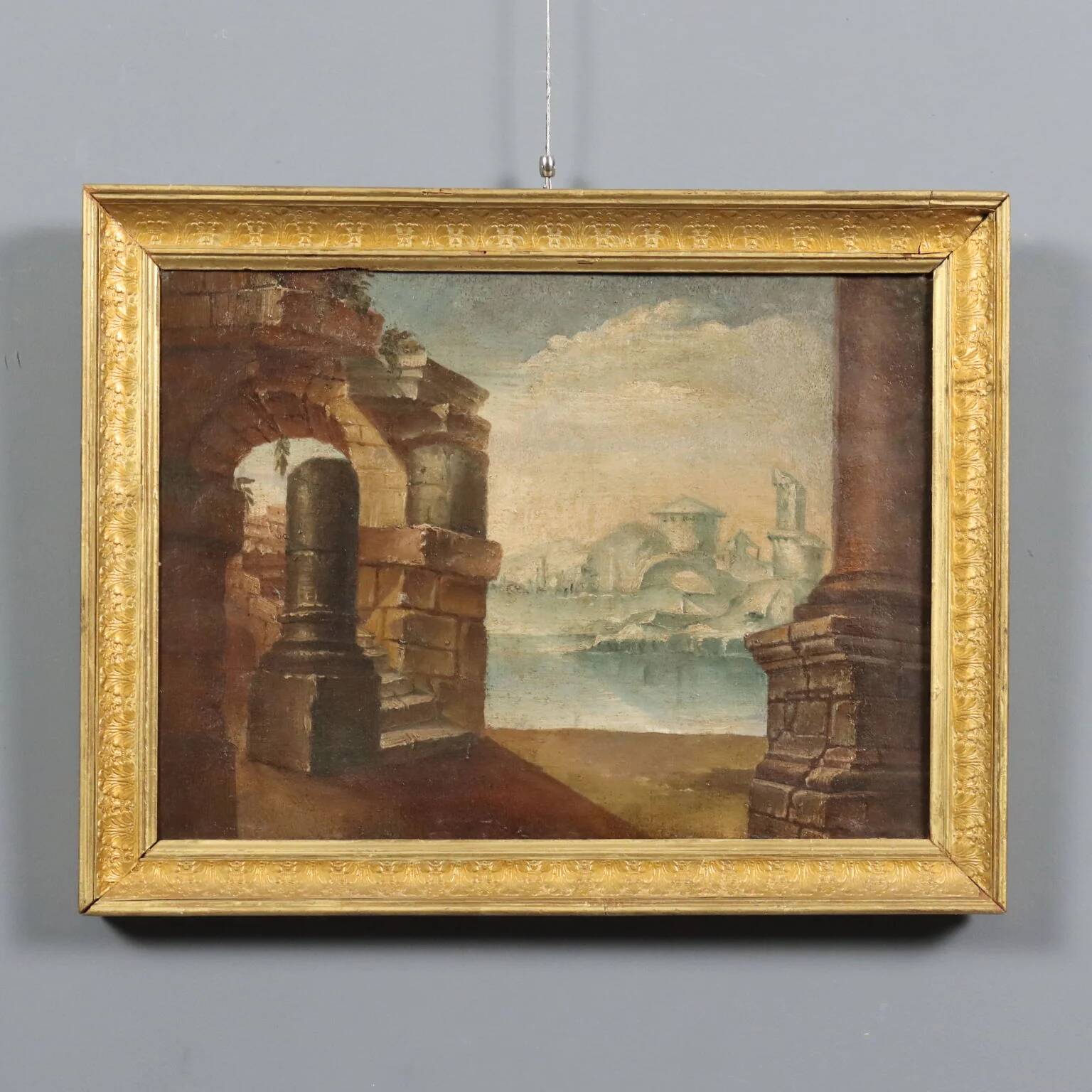 Ancient painting "Architectural Folly" in oil on canvas, 18th century.