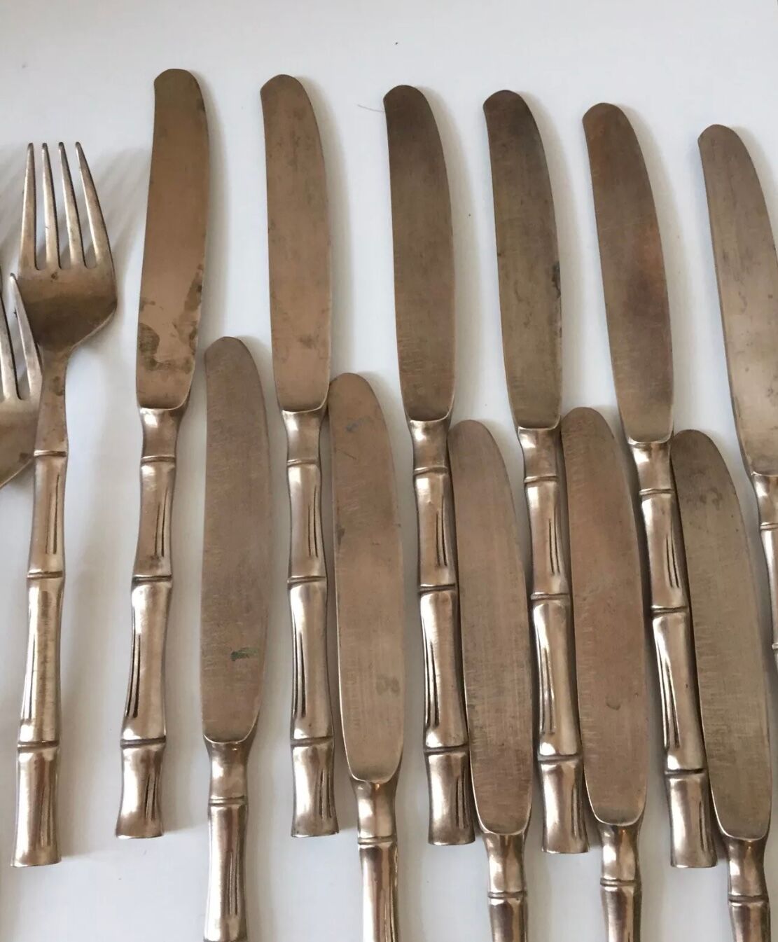 Vintage 1960s Bamboo Brass Cutlery Set