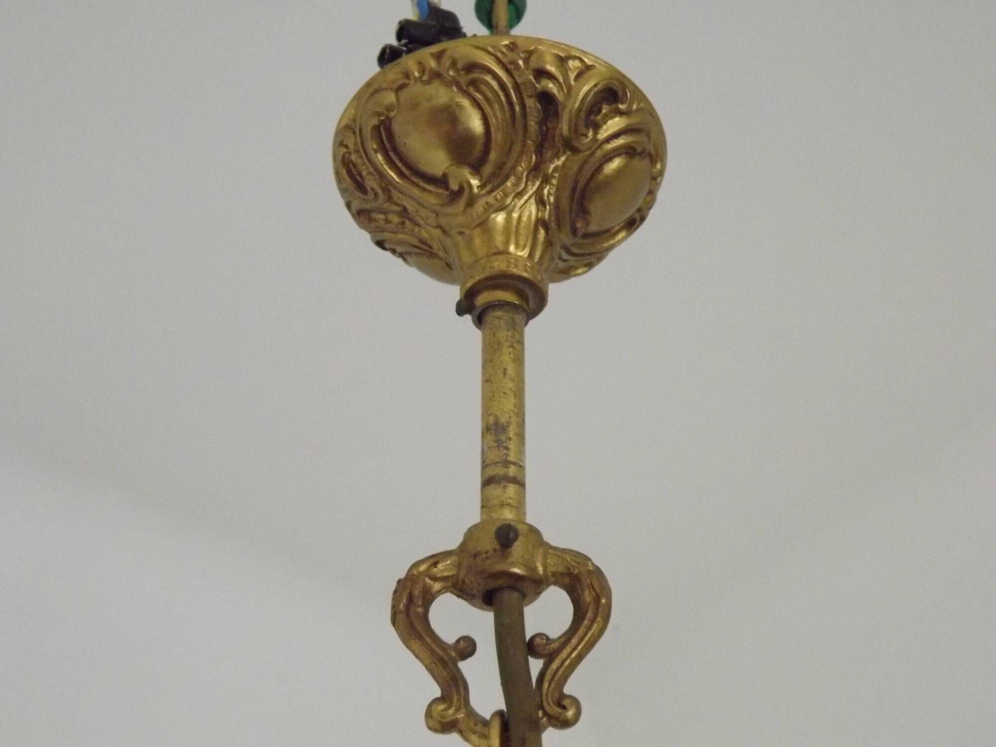 Quality Stamped Bronze French Mid-Century 3-Light Traditional Chandelier