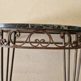 Half moon console - Wrought iron and green marble top - Design 1940