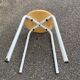 Scandinavian round stool in solid wood and white steel 1980 45cm