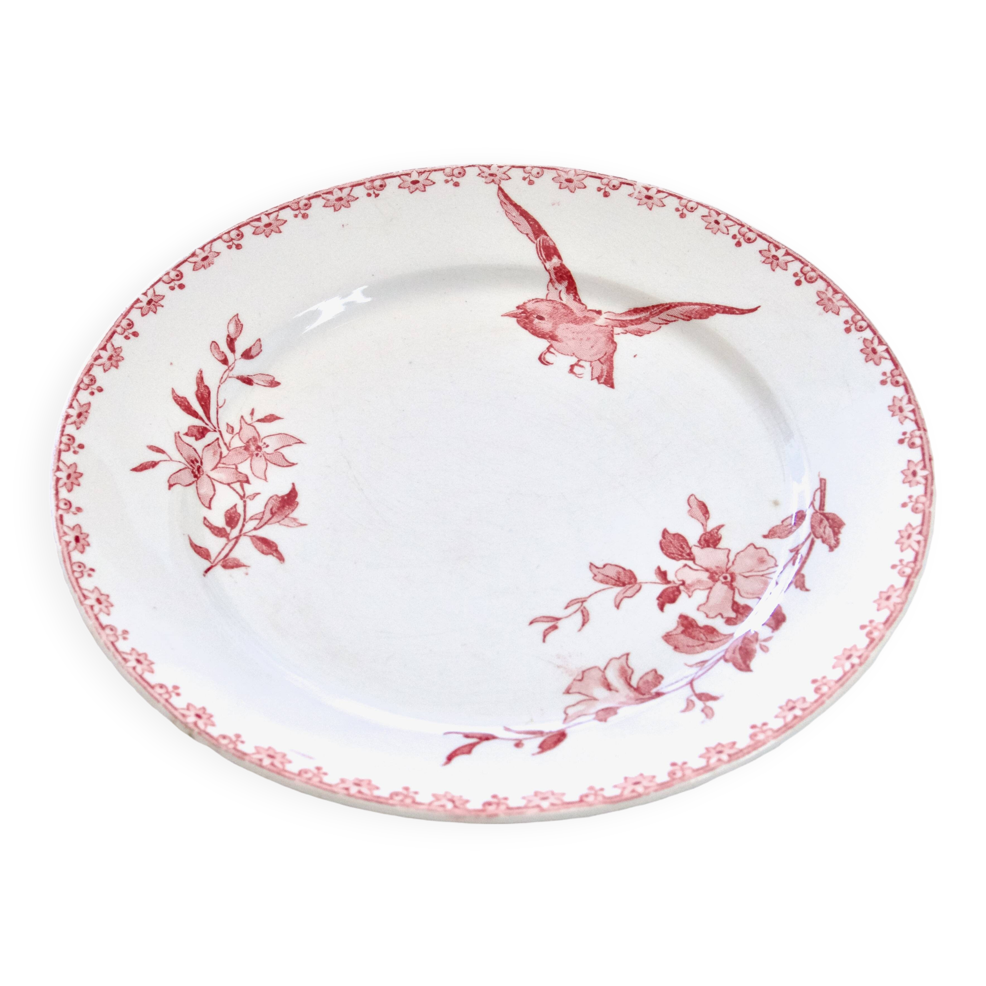 19th century Sarreguemines "Favori" plate in pink iron earth