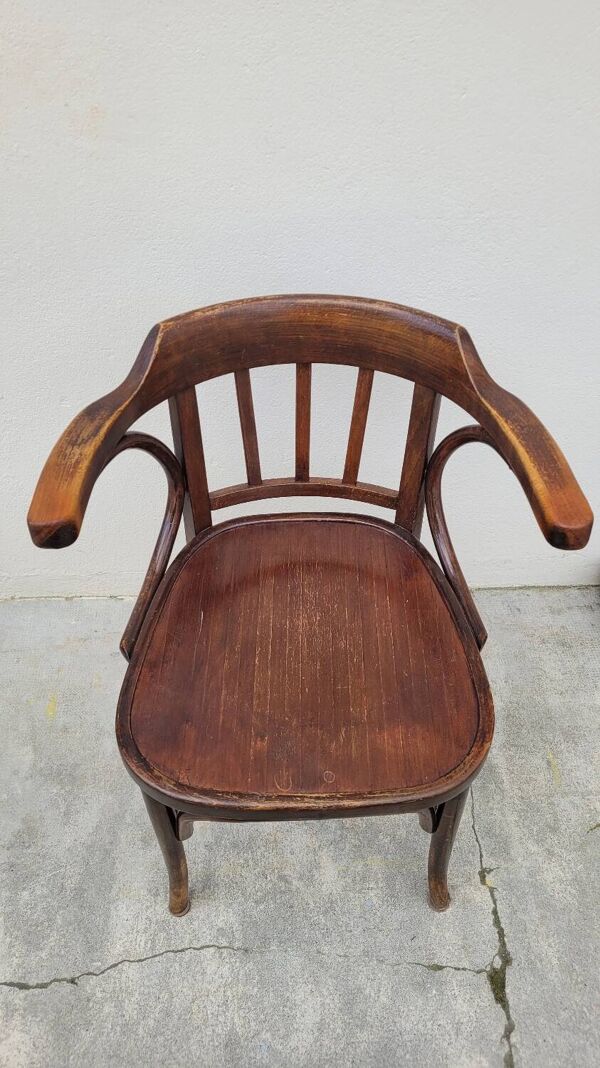 Fauteuil de bureau signé Baumann style bistrot bois courbé -1930s