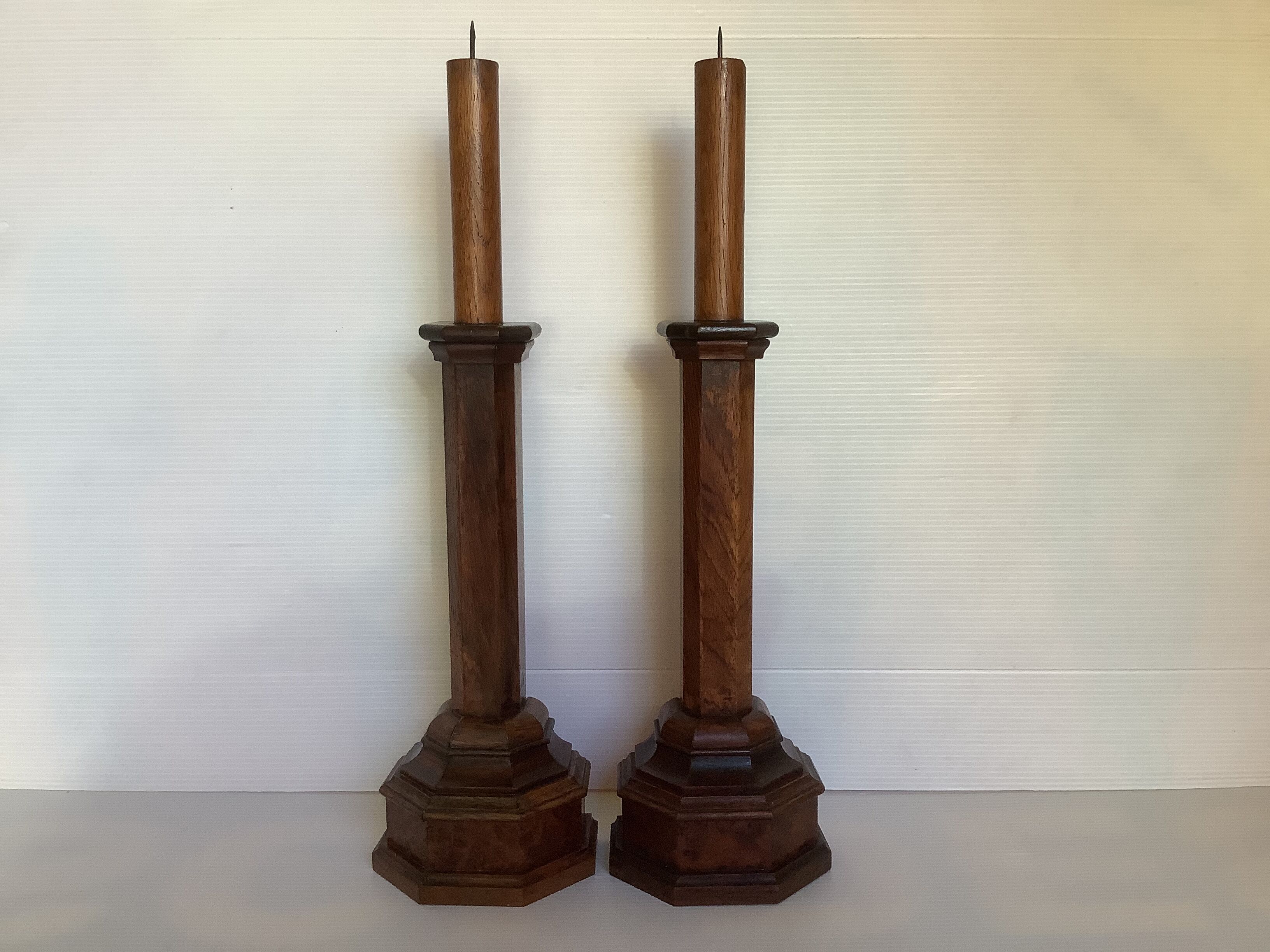 Pair of old candlesticks pic wooden candle