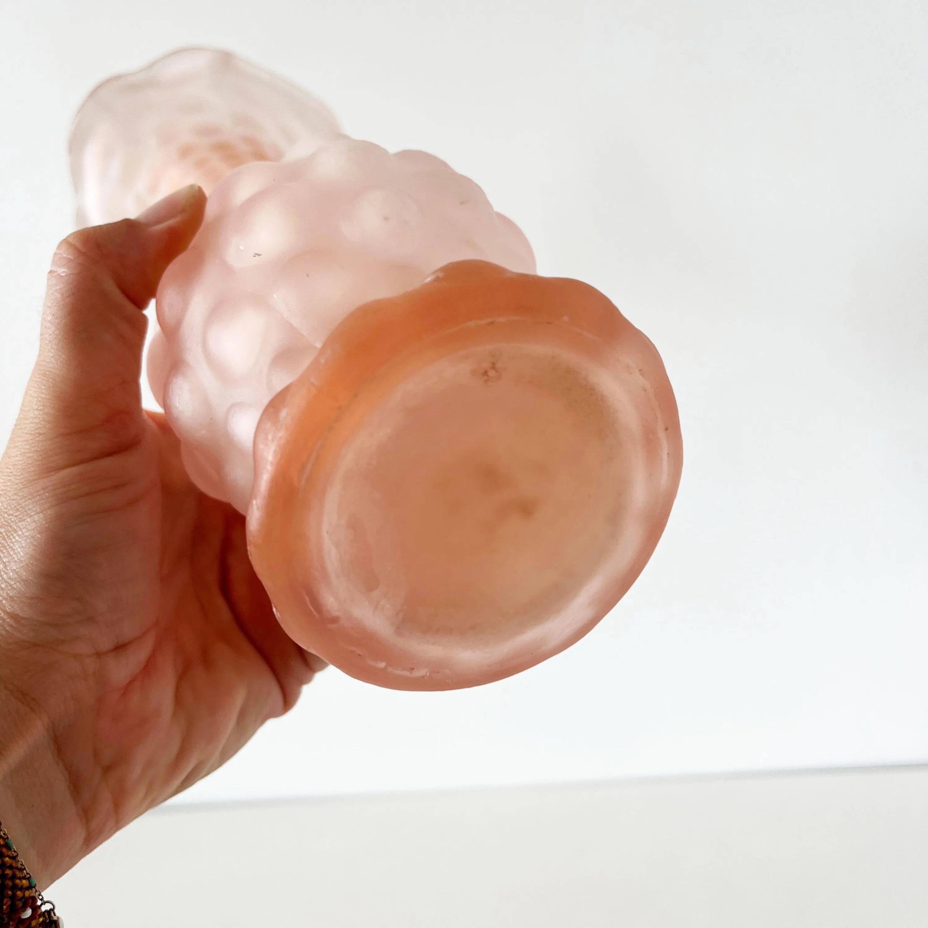 Pink frosted glass corolla vase Empoli Italy 1960