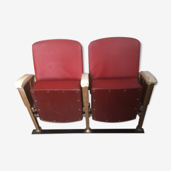 Pair of red skai leather cinema chairs