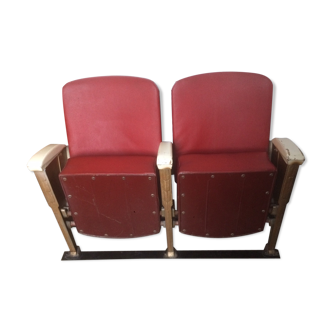Pair of red skai leather cinema chairs