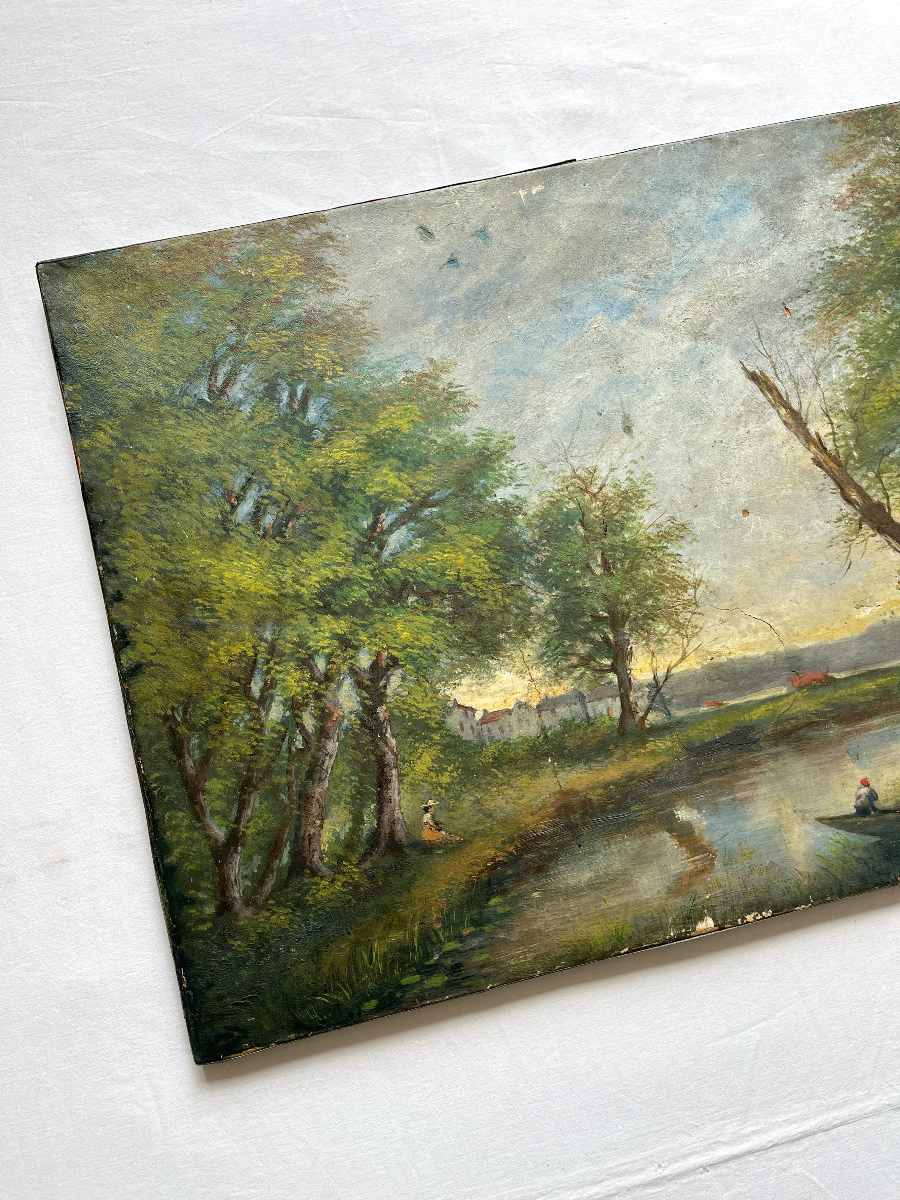 Peinture huile sur toile paysage datée de 1904
