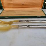 Art Deco salad cutlery in silver-plated metal and horn