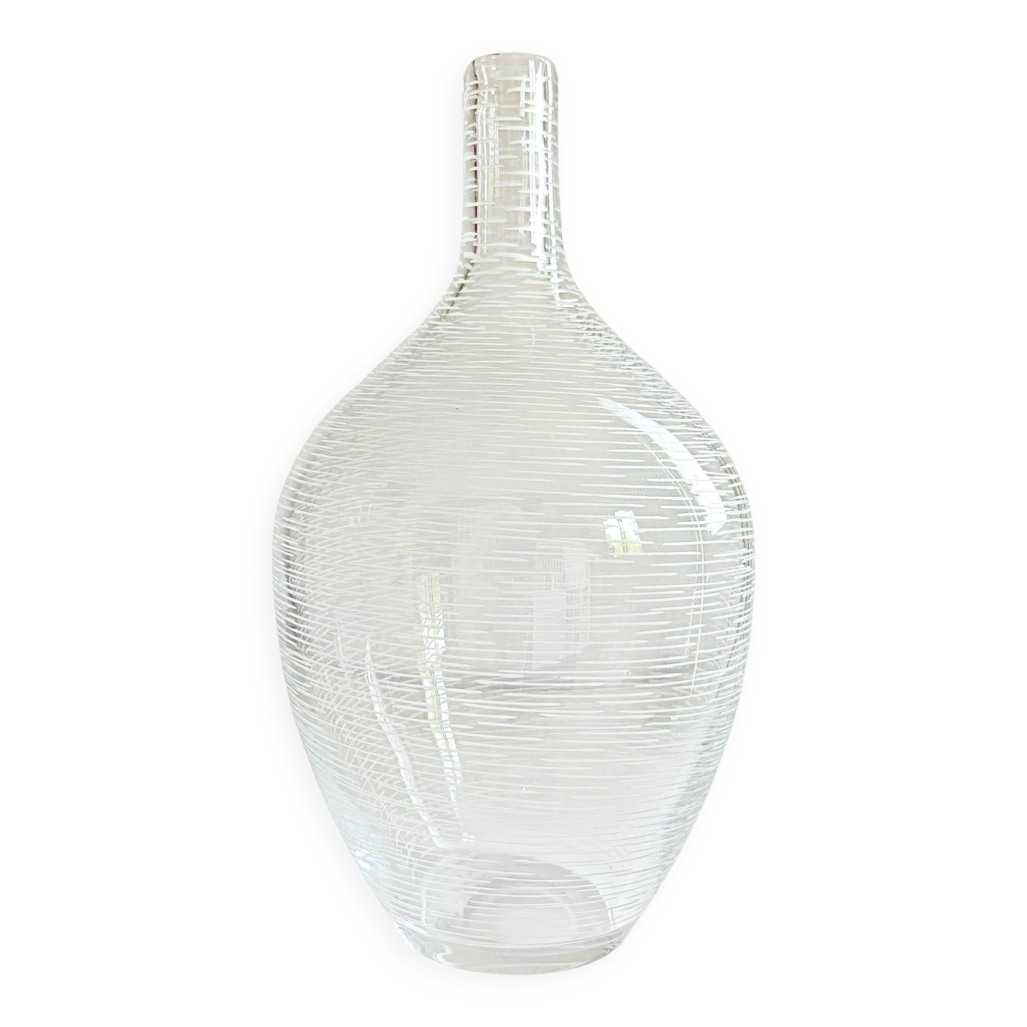 Large ribbed blown glass bottle vase - 1970s