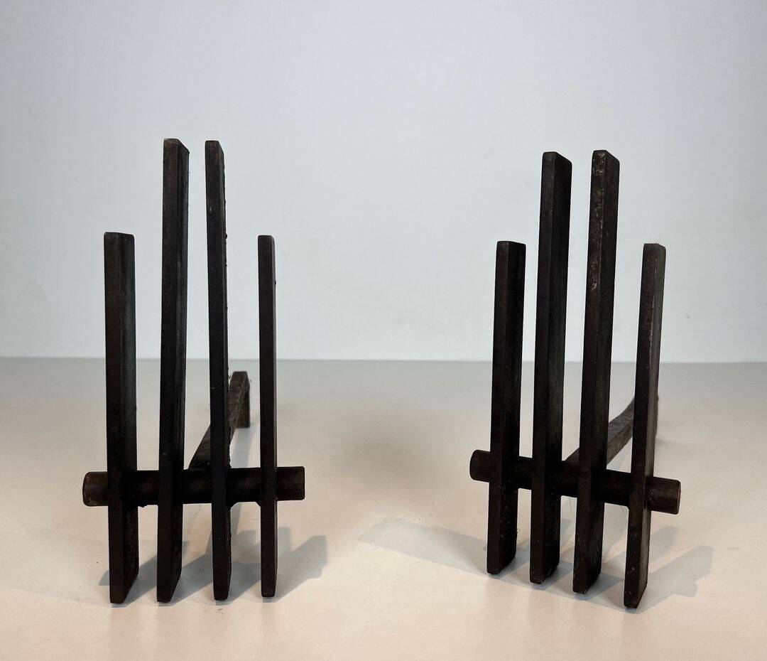 Pair of Modernist Steel Andirons