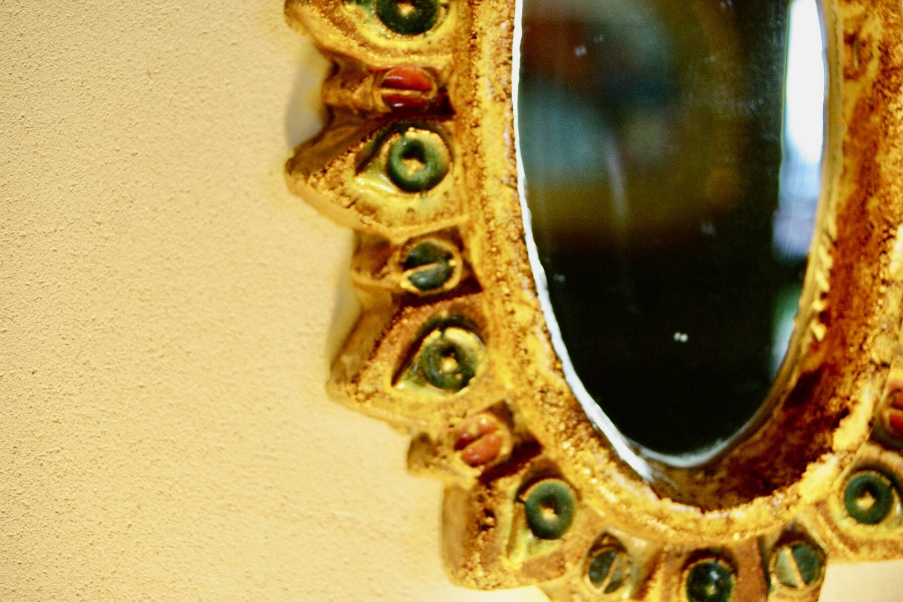 Vintage cabochon mirror by georges pelletier for la roue vallauris 1950