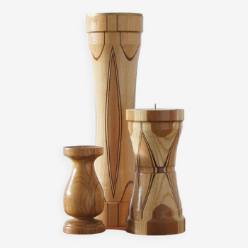 Scandinavian Wooden Candleholders, Set of 3