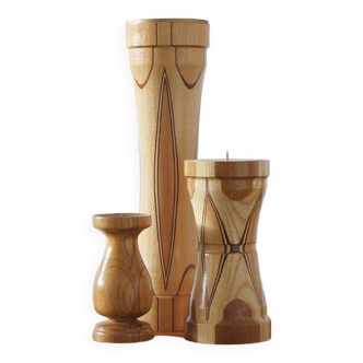 Scandinavian Wooden Candleholders, Set of 3