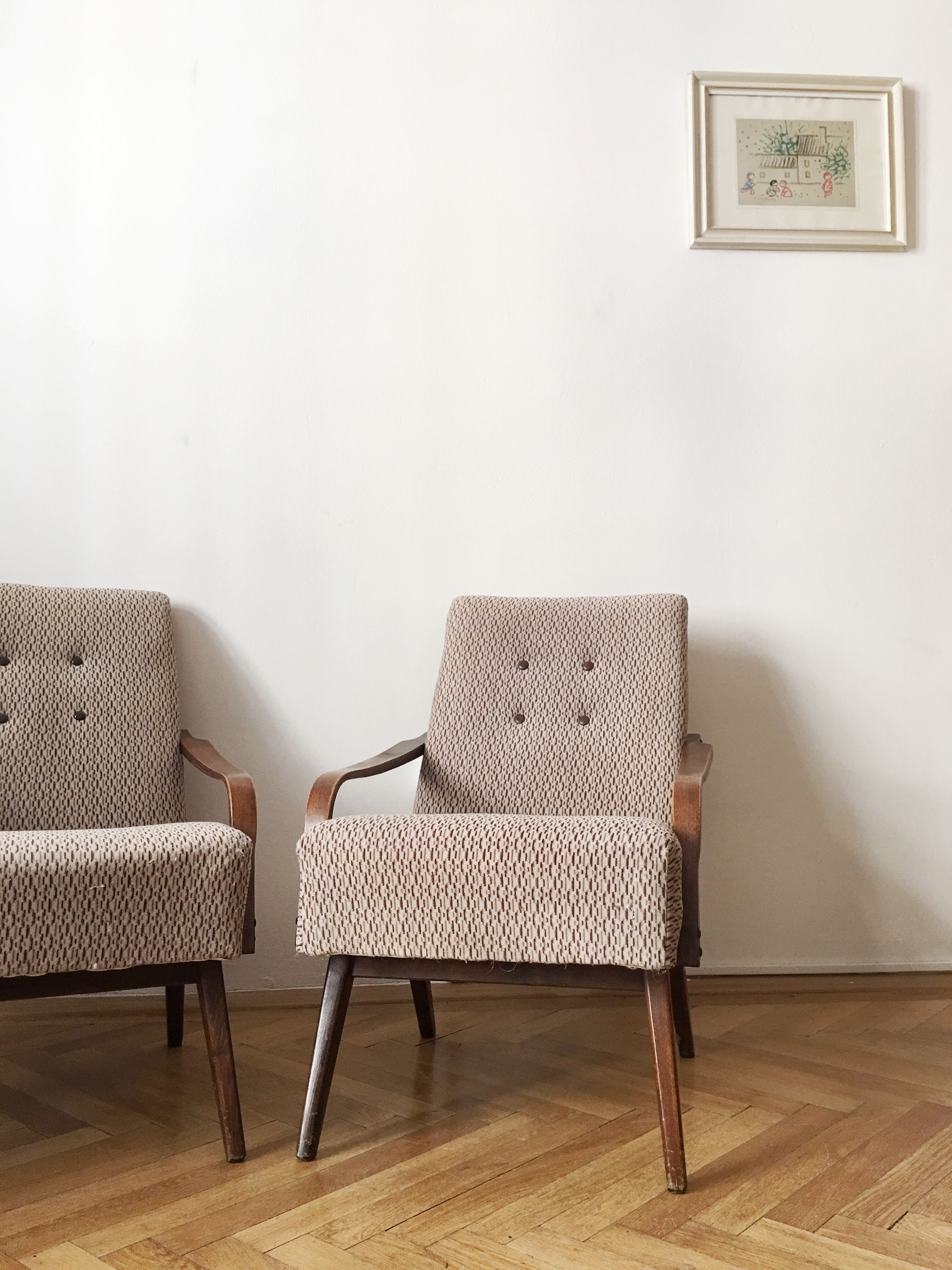 Grey/Brown Vintage Armchairs, 1960s, pair