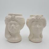 Pair of Caltagirone head vases, Italy