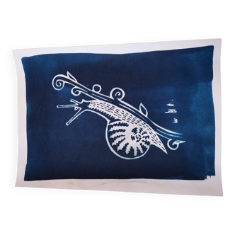 Cyanotype bleu vintage escargot art deco