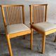Set of 4 Scandinavian light wood dining chairs with beige polyester upholstered seats
