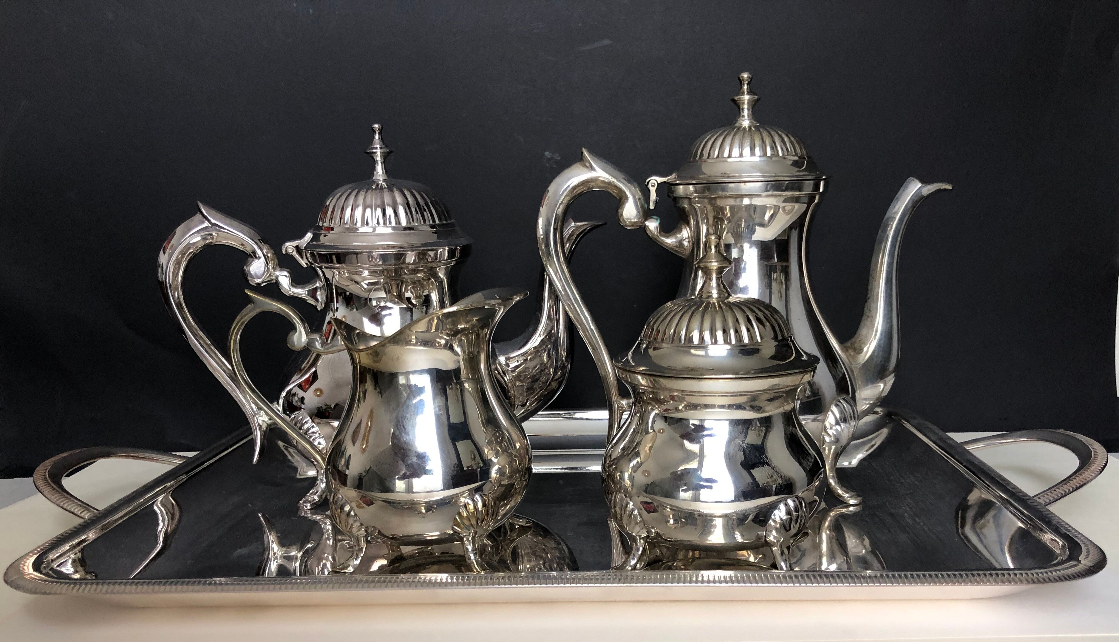 Silver metal tea and coffee service