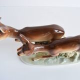 Vintage Porcelain Sculpture Roe Deer and Doe, by Royal Dux, 1960's.