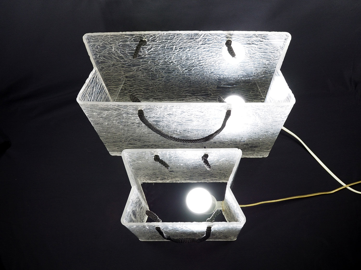 Lucite shopping bag lamps mid-century, set of 2