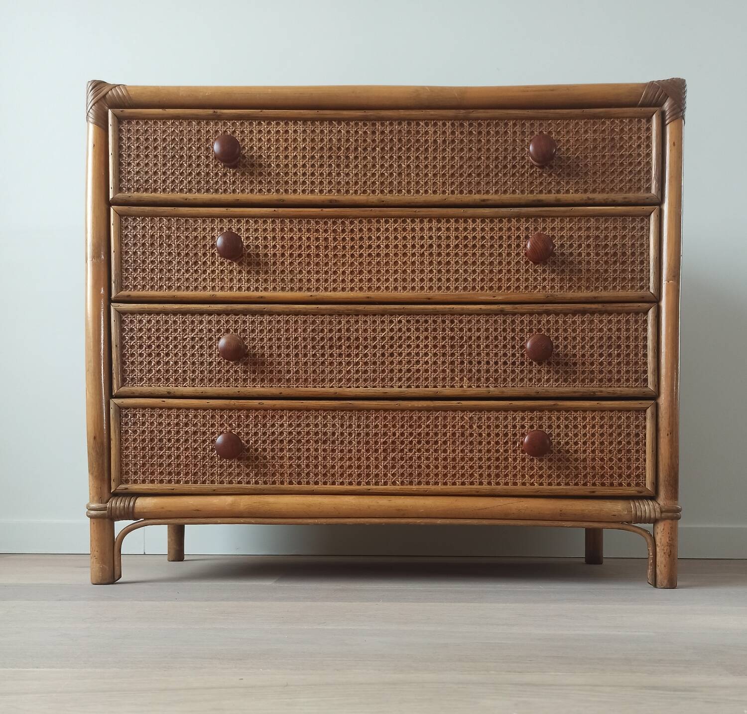 Bamboo and rattan chest of drawers, 70's