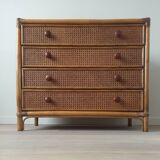 Bamboo and rattan chest of drawers, 70's
