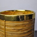 Rattan and brass book basket, Italy, 1970