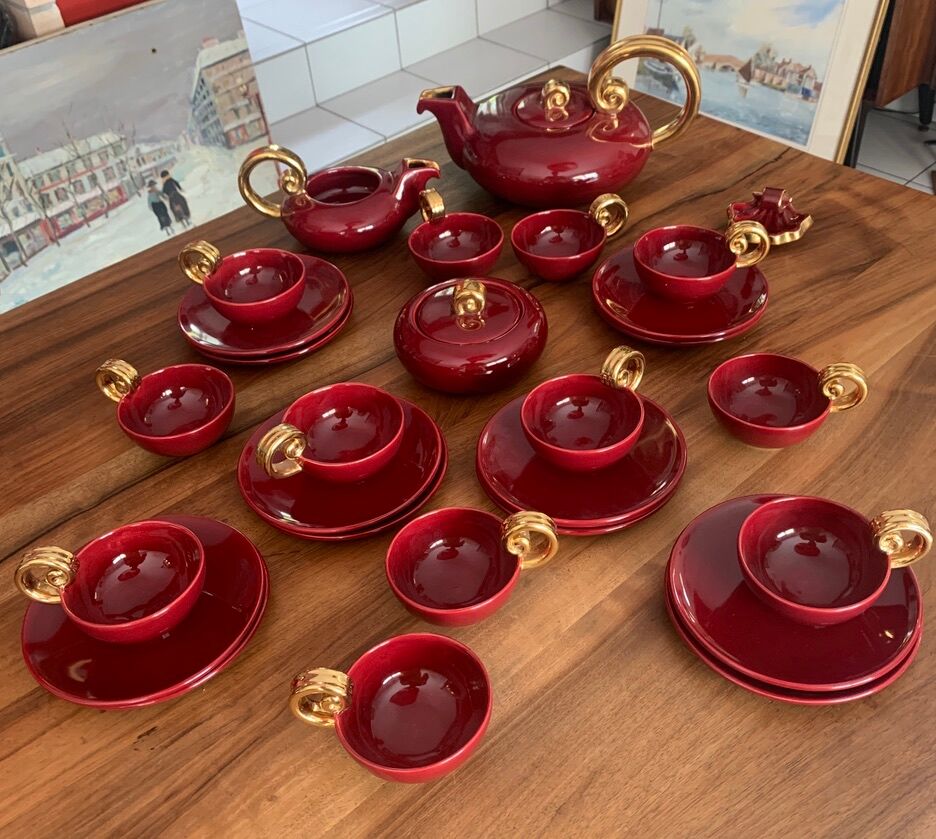 Vallauris art deco breakfast "volutes" 16 pieces - louis giraud 1897- 1985