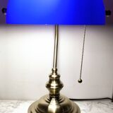 Lampe de banquier vintage en cristal bleu années 80