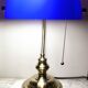 Lampe de banquier vintage en cristal bleu années 80