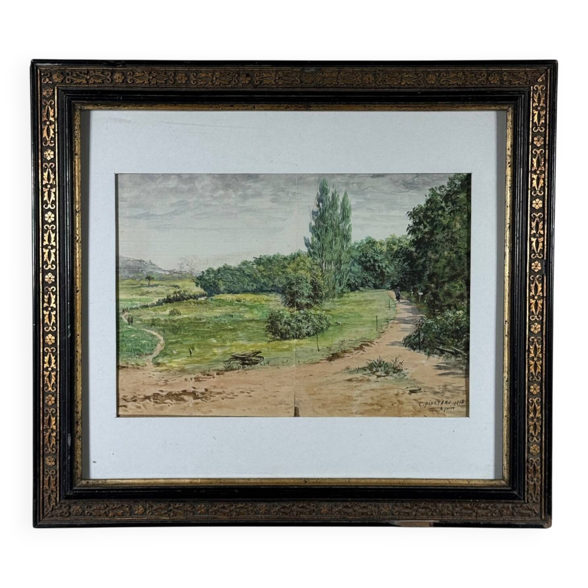 Watercolour on paper depicting a path by C. Piveteau 1915
