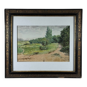 Aquarelle sur papier représentant un chemin par C. Piveteau 1915