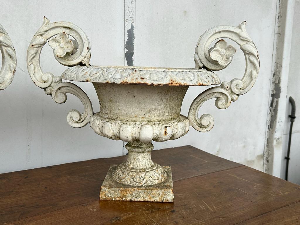 Pair of cast iron garden vases late nineteenth