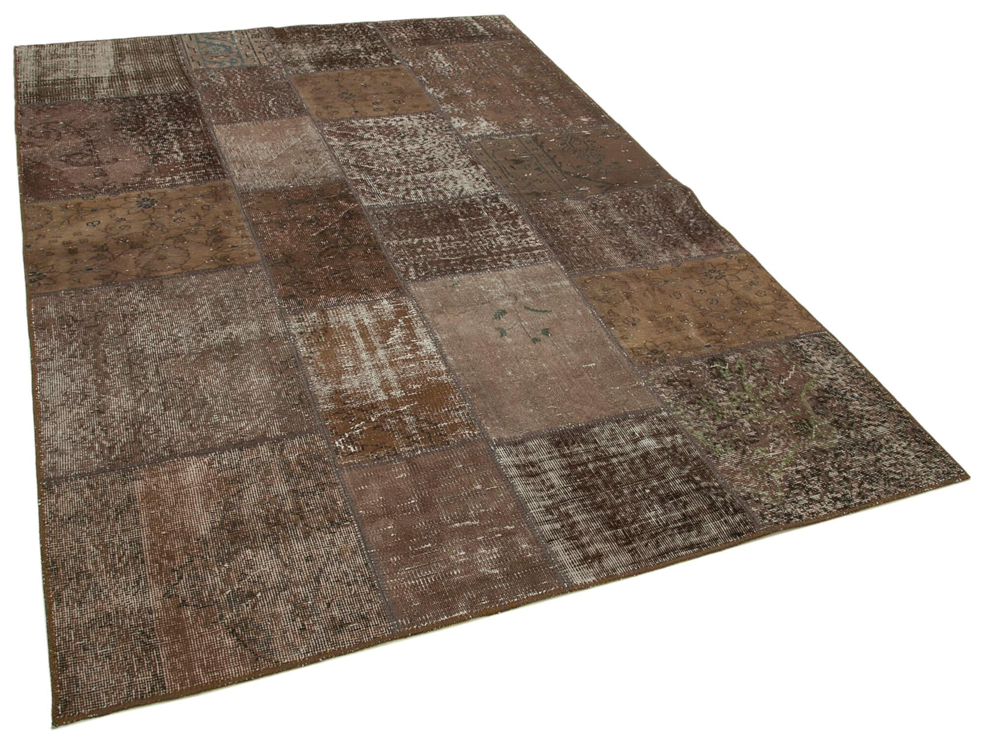 Hand-knotted oriental vintage 171 cm x 241 cm brown patchwork carpet
