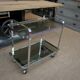 Service bar trolley in chrome metal and 1970s glass