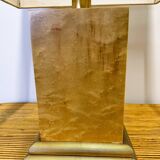 Vintage burlwood rectangular table lamp, France 1980s