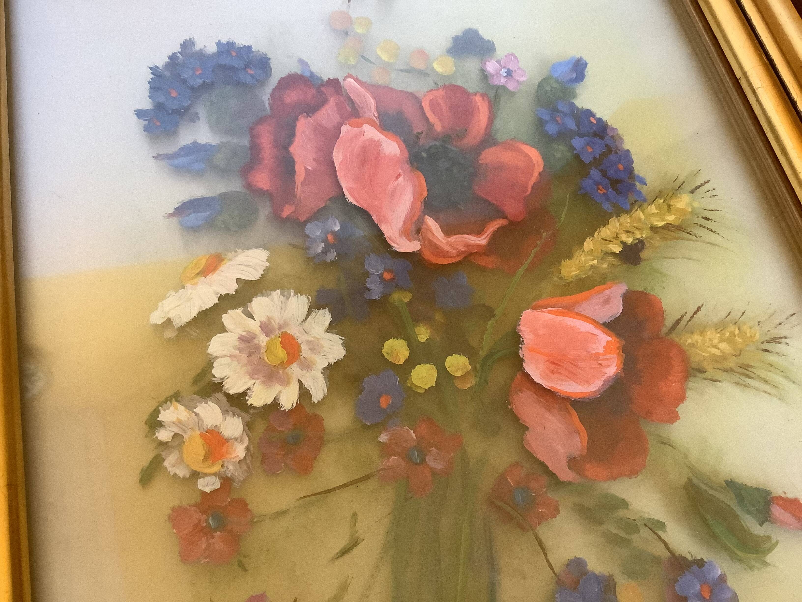 Old painting bouquet of flowers signed