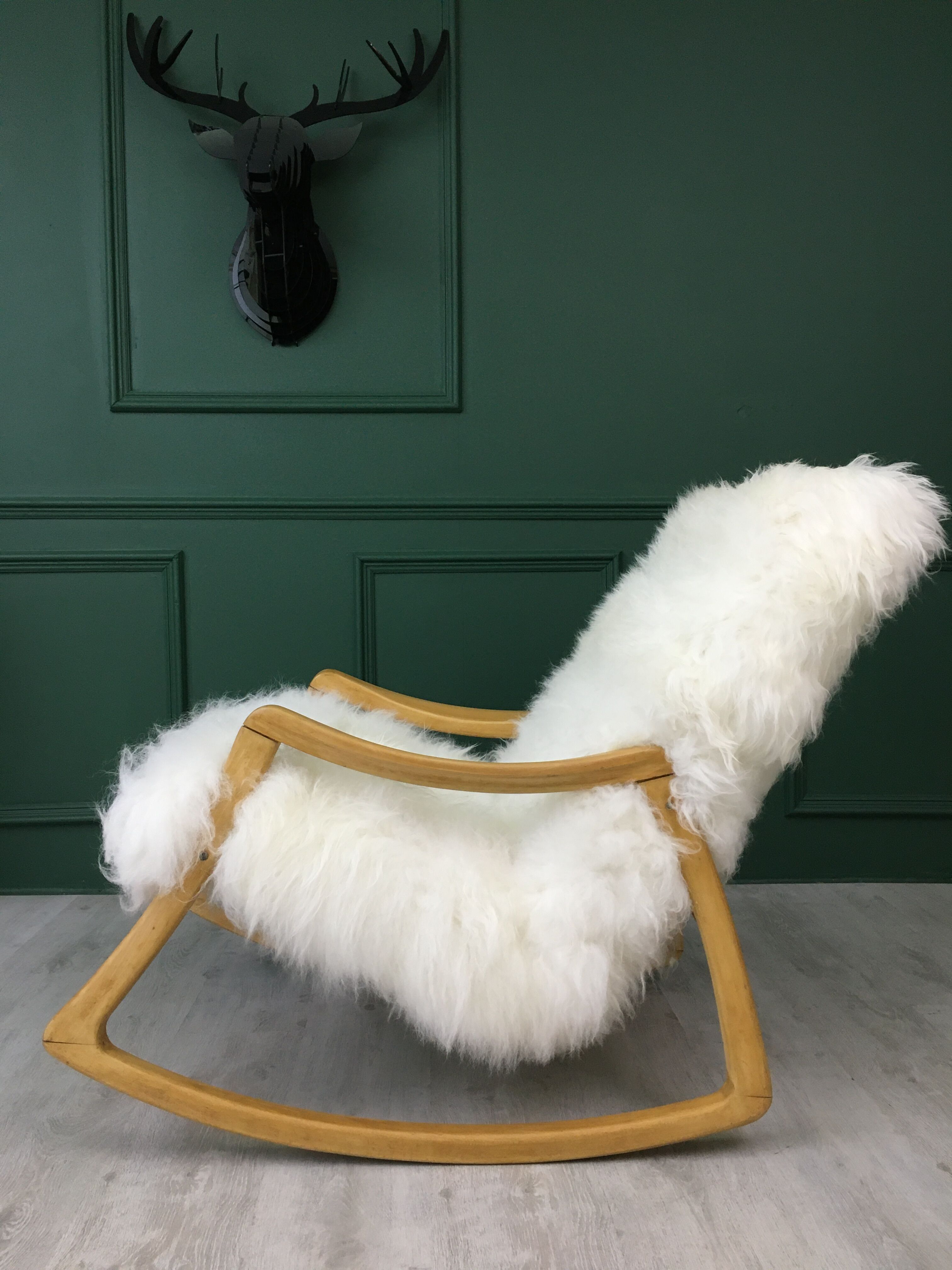 Vintage Sheepskin Fluffy Rocking Chair by Ton