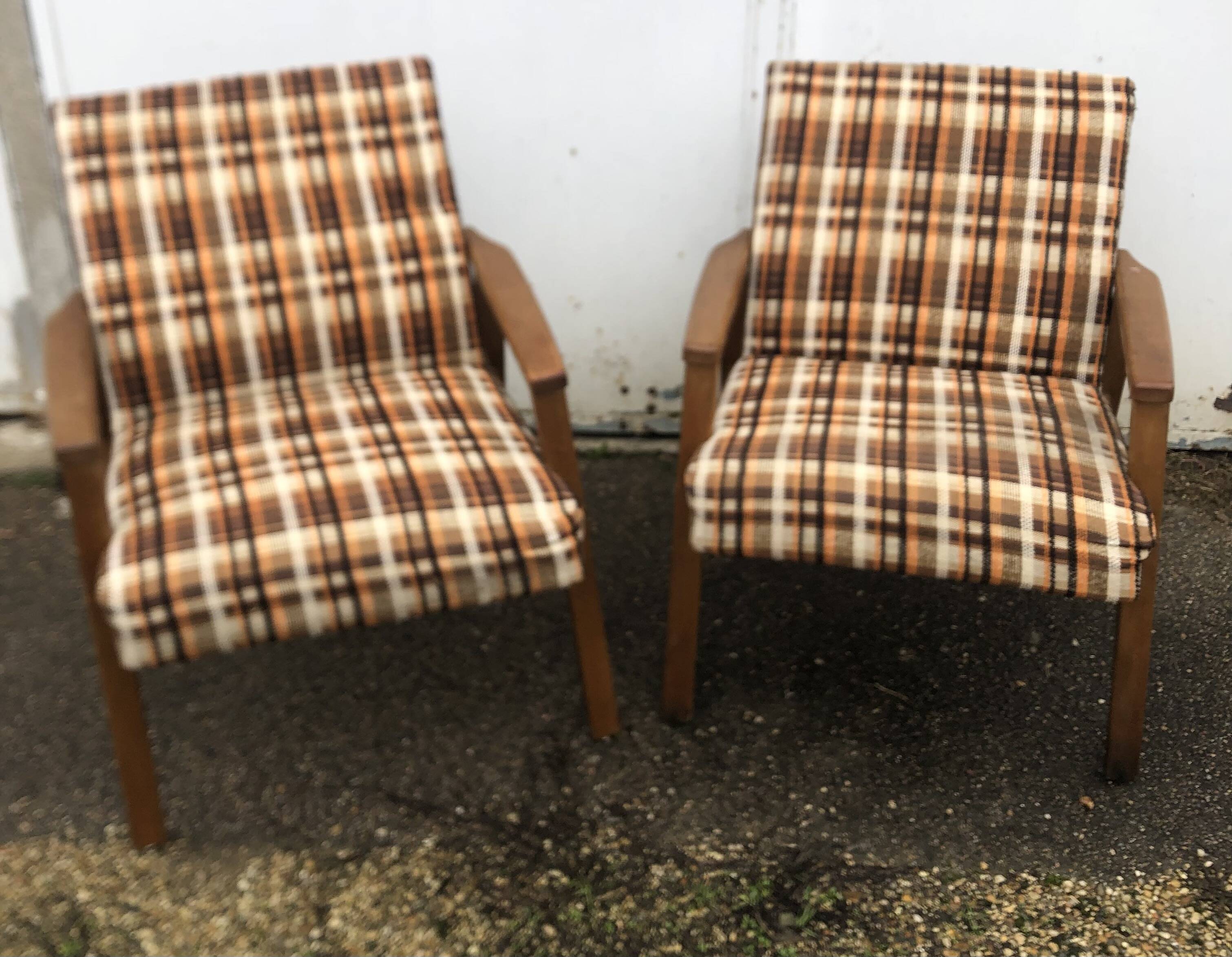 Vintage Scandinavian style armchairs in tartan fabric from the 60s