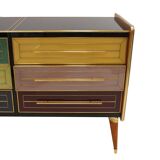 Italain Sideboard Made Of Solid Wood And Covered With Colored Glass 1950S