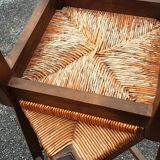 2 bar stools in wood and straw