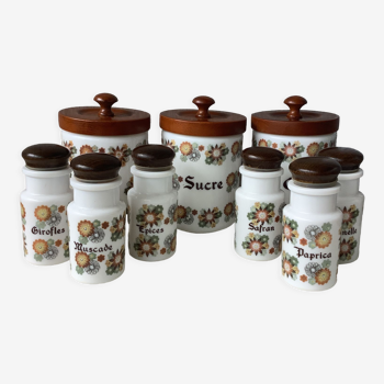 Spice jars cerva parma italy in opaline and wood