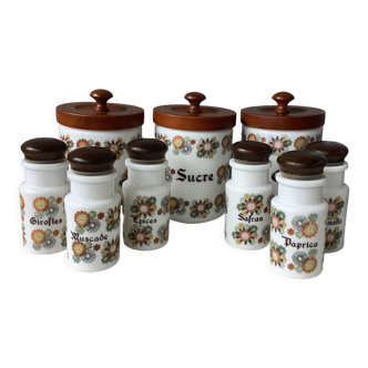 Spice jars cerva parma italy in opaline and wood