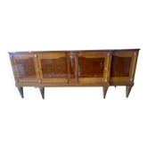Satin-finished wooden sideboard, brass fittings — Mid-Century