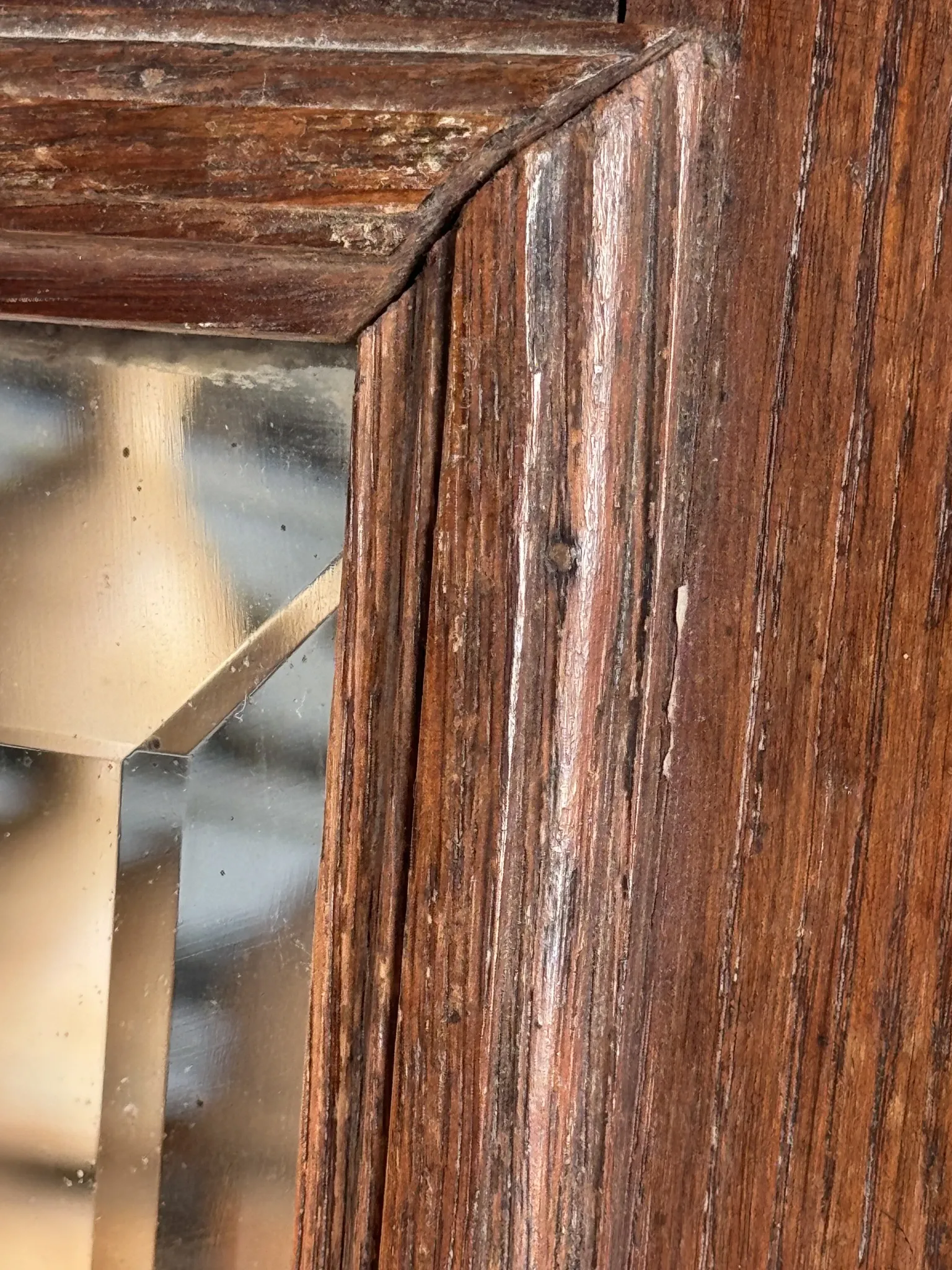 Antique mirror (right) oak wardrobe door with bevelled glass and