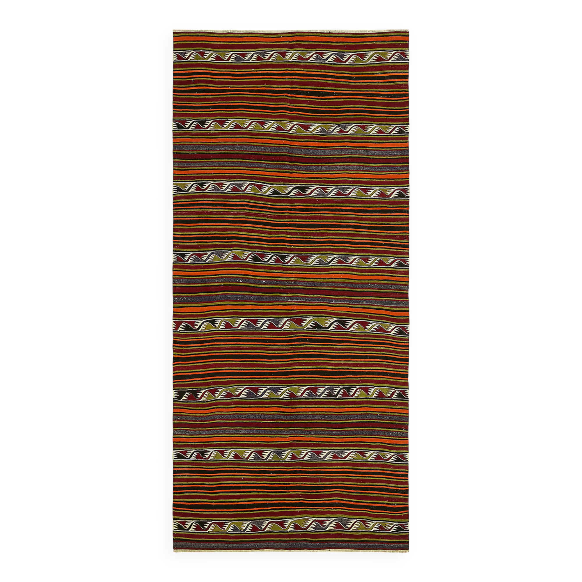 Turkish Handmade Vintage Anatolian Kilim 155 cm x 335 cm