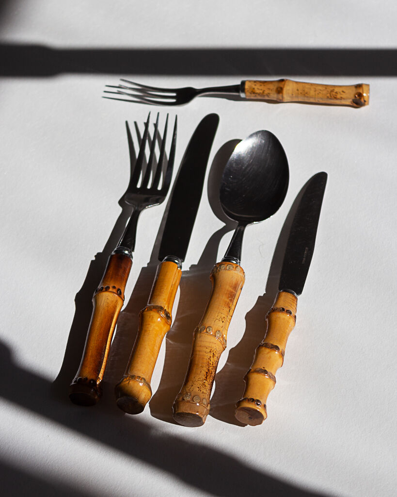 Bamboo cutlery set for 4 people, 60s